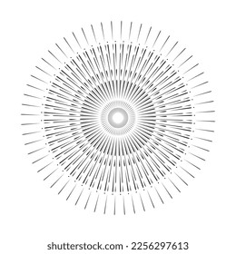 Vintage Sun Ray Vektorsymbol, Sunburst, Retro Bursting Sun Rays, Black and White Star Pictograph, Speed Line Fast Motion, Sunset Beams Vektorgrafik