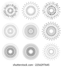 Vintage Sun Ray Vector Icon, Sunburst, Retro Bursting Sun Rays, Black and White Star Pictograph, Speed Line Fast Motion, Sunset Beams Set, Vector Illustration