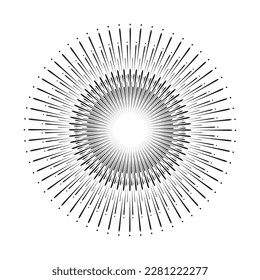 Vintage Sun Ray Vector Icon, Sunburst, Retro Bursting Sun Rays, Black and White Star Pictograph, Speed Line Fast Motion, Sunset Beams Vector Illustration