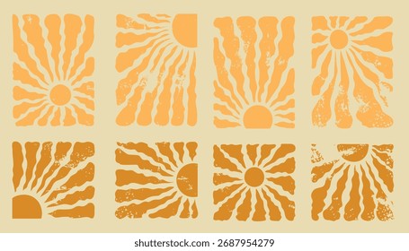 Paquete Clipart Antiguas Sun Rays – Groovy 70s Estética