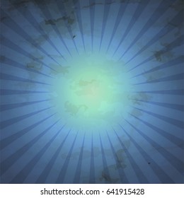 Vintage Sun Rays illustration template on old paper with stains texture
