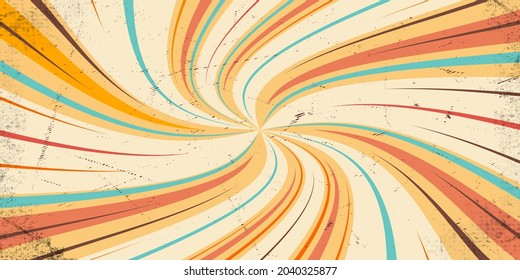 Vintage sun retro banner background. Colourful grunge sunburst