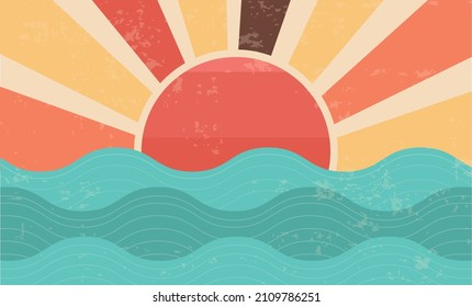 Vintage sun retro banner background. Colorful grunge sunburst. Vector illustration