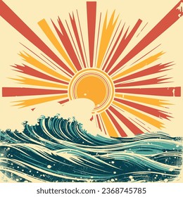 Vintage sun retro banner background. Colorful grunge sunburst. Vector illustration