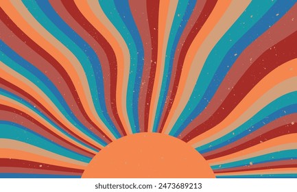 Vintage sun retro banner background. Colourful grunge sunburst. Vector illustration.