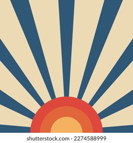 Vintage sun and sunburst or sun rays retro background. Sunset in summertime. Nostalgia abstract background for poster, wallpaper, banner, backdrop, cover or decoration.