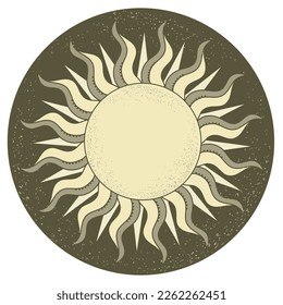 Vintage sun symbol. Vector antique sun hand drawn illustration with design elements for print or design isolated on white.