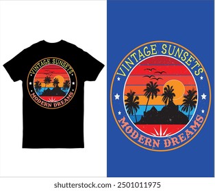 Vintage sun t-shirt design, vintage sunset t shirt design,vintage template, awesome t shirt design.