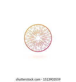 Vintage Sunburst in circle Logo Design. Retro Light Rays. Hand-Drawn Design Element. Stock Vector illustration isolated on white background
