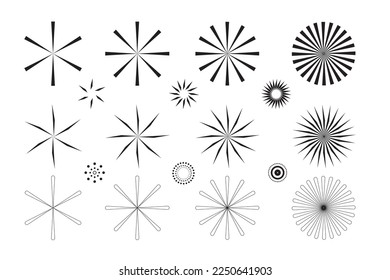 Vintage Sunburst Collection, Black and White Sun Vector Icons, Bursting Sun Rays, Star Pictograph, Speed Line Fast Motion, Sunset Beams Vector Illustration