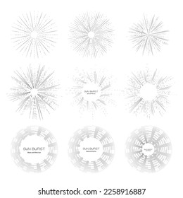 Vintage Sunburst Collection, Black and White Sun Vector Icons, Bursting Sun Rays, Star Pictograph, Speed Line Fast Motion, Sunset Beams Vector Illustration