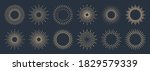 Vintage sunburst collection. Bursting golden sun rays. Fireworks. Logotype or lettering design element. Radial sunset beams. Vector illustration.