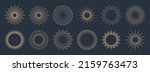 Vintage sunburst collection. Bursting golden sun rays. Fireworks. Logotype or lettering design element. Radial sunset beams. Vector illustration.