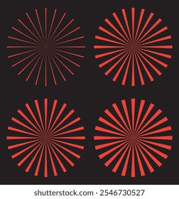 Vintage sunburst collection. Bursting golden sun rays. Fireworks. Logotype or lettering design element. Radial sunset beams. Vector illustration.