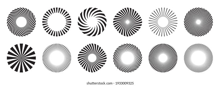 Vintage sunburst collection. Bursting sun rays. Fireworks. Logotype or lettering design element. Radial sunset beams. Vector illustration.