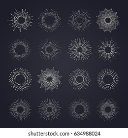 Vintage sunburst collection with geometric shape. Elements for icons and logos. Badge and burst, ray graphic, light ray, vintage design, collection element radial.. Vector illustration.