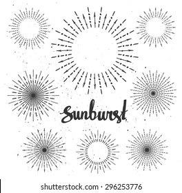 Vintage sunburst collection. Hipster style. Vector illustration.