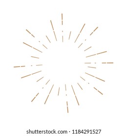 Vintage sunburst design element gold color on white background.