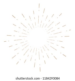 Vintage sunburst design element gold color on white background.