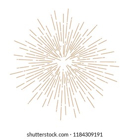 Vintage sunburst design element gold color on white background.
