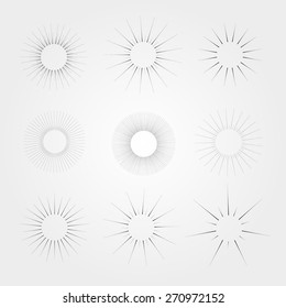 Vintage sunburst design elements collection with geometric shape on gray background