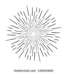 Vintage Sunburst Explosion Boom Handdrawn Design Element Fireworks Black Rays