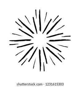 Vintage sunburst explosion. Hand drawn Graphic element doodle Firework.