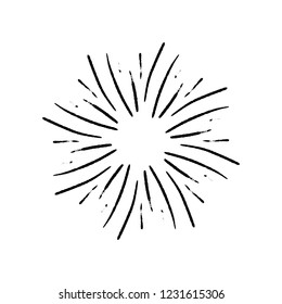 Vintage sunburst explosion. Hand drawn Graphic element doodle Firework.