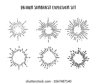Vintage Sunburst Explosion Handdrawn Design Element Fireworks Black Rays