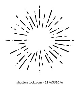 Vintage Sunburst Explosion Handdrawn Design Element Fireworks Black Rays