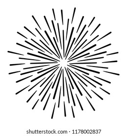 Vintage Sunburst Explosion Handdrawn Design Element Fireworks Black Rays