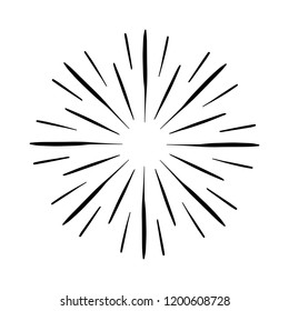 Vintage Sunburst Explosion. Handdrawn Design Graphic Element Fireworks Black Rays Vector