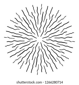 Vintage Sunburst Explosion Handdrawn Design Element Fireworks Black Ray Shapes