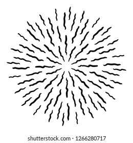 Vintage Sunburst Explosion Handdrawn Design Element Fireworks Black Ray Shapes
