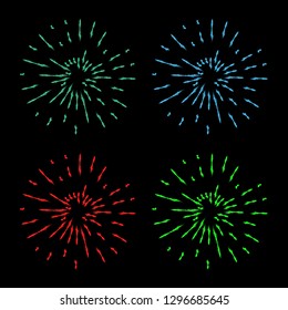 Vintage Sunburst Explosion Handdrawn Design Element Fireworks green, red, blue Rays