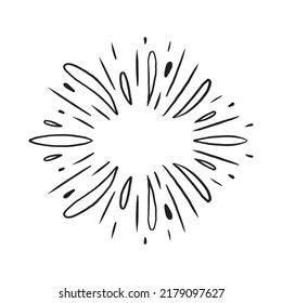 Vintage Sunburst Explosion. Handdrawn Design Graphic Element Fireworks Black Rays Vector