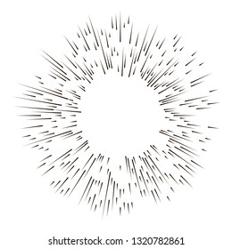 Vintage sunburst explosion lines.Fireworks black rays design element. Linear drawing vector. Linear radial burst
