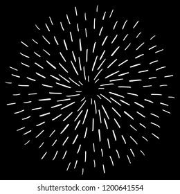 Vintage Sunburst Explosion on Black Background. Handdrawn Brush Design Element Fireworks Black Rays