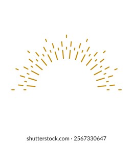 Vintage sunburst with lines, featuring sunset beams, a half-circle with radial rays, or a sunrise design. Boho style with a modern, minimalist bohemian aesthetic. Vector illustration.