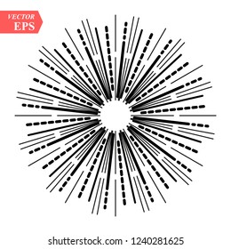 Vintage sunburst in lines shape, linear radial burst. Retro sun for hipster culture. Vector eps10