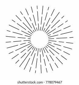 Vintage Sunburst In Lines Shape, Linear Radial Burst. Retro Sun For Hipster Culture. Vector