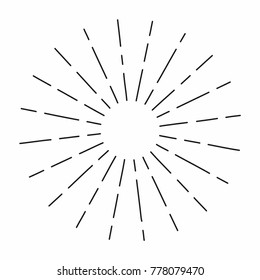 Vintage sunburst in lines shape, linear radial burst. Retro sun for hipster culture. Vector