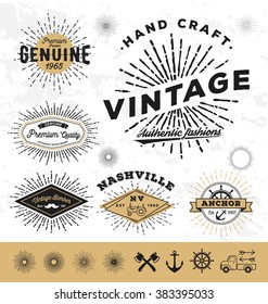 Vintage Sunburst Logo And Label Elements. Vector Illustration