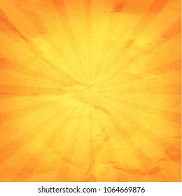 Vintage Sunburst Orange Paper With Gradient Mesh, Vector Illustration
