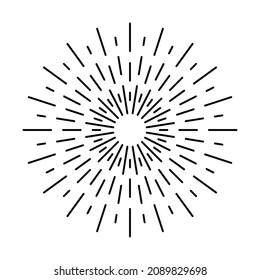 Vintage sunburst rays design element, explosion black rays. Bursting rays sunrise firework starburst burst for logotype, emblem, logo, tag, stamp, banner. Vector illustration.