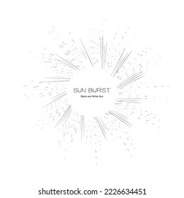Vintage Sunburst, Retro Sun Vector Icon, Bursting Sun Rays, Black and White Star Pictograph, Speed Line Fast Motion, Sunset Beams Vector Illustration