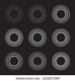 Vintage Sunburst, Retro Sun Vector Icon, Bursting Sun Rays, Black and White Star Pictograph, Speed Line Fast Motion, Sunset Beams Vector Illustration