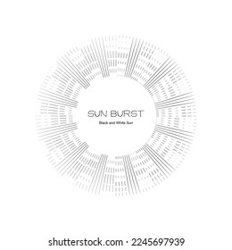 Vintage Sunburst, Retro Sun Vector Icon, Bursting Sun Rays, Black and White Star Pictograph, Speed Line Fast Motion, Sunset Beams Vector Illustration