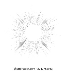 Vintage Sunburst, Retro Sun Vector Icon, Bursting Sun Rays, Black and White Star Pictograph, Speed Line Fast Motion, Sunset Beams Vector Illustration