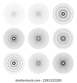 Vintage Sunburst, Retro Sun Vector Icon, Bursting Sun Rays, Black and White Star Pictograph, Speed Line Fast Motion, Sunset Beams Vector Illustration